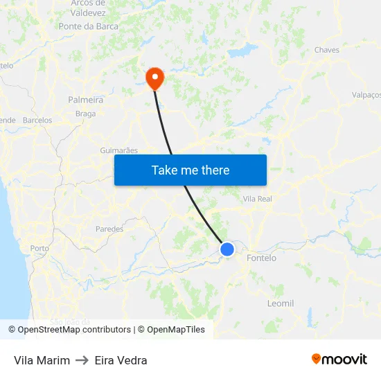 Vila Marim to Eira Vedra map