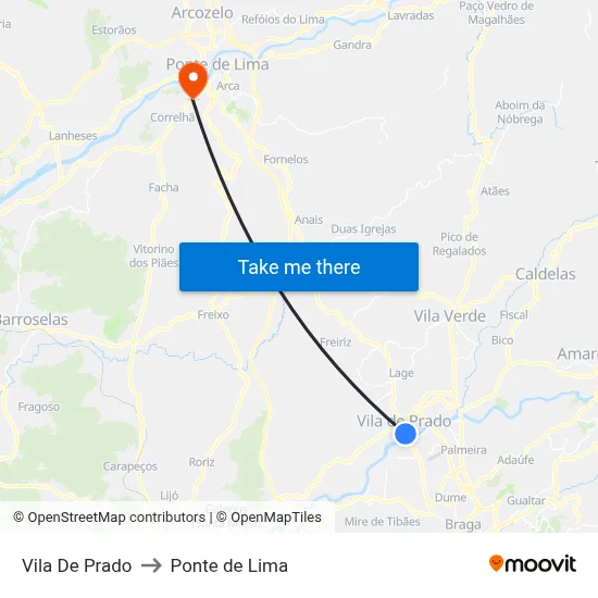 Vila De Prado to Ponte de Lima map