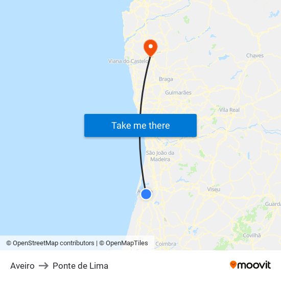 Aveiro to Ponte de Lima map