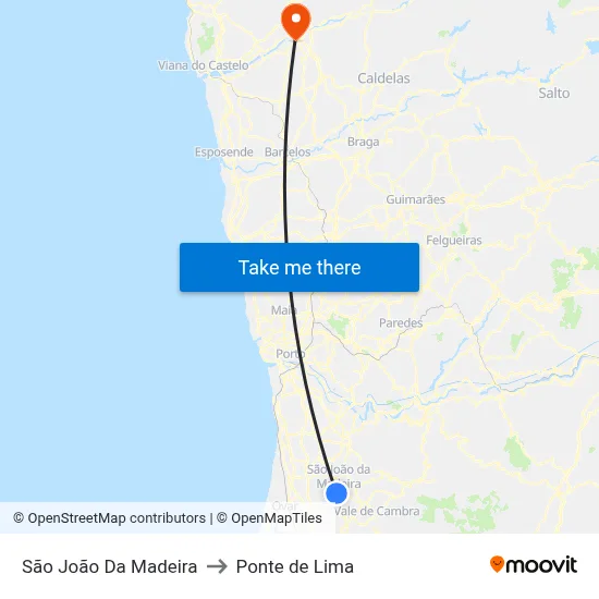 São João Da Madeira to Ponte de Lima map
