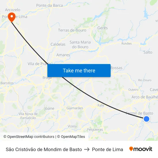 São Cristóvão de Mondim de Basto to Ponte de Lima map