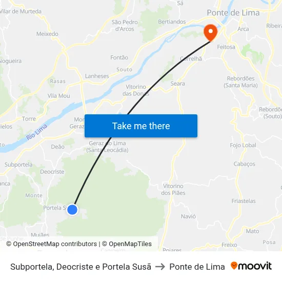 Subportela, Deocriste e Portela Susã to Ponte de Lima map