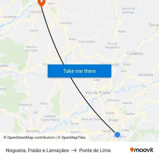 Nogueira, Fraião e Lamaçães to Ponte de Lima map