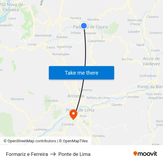 Formariz e Ferreira to Ponte de Lima map