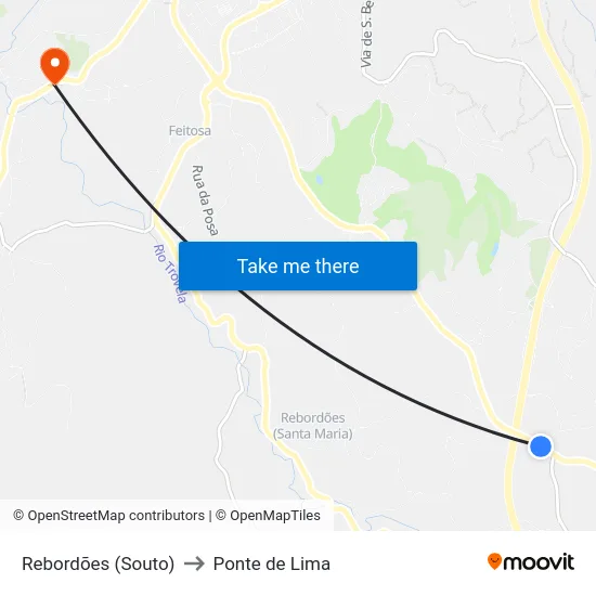 Rebordões (Souto) to Ponte de Lima map