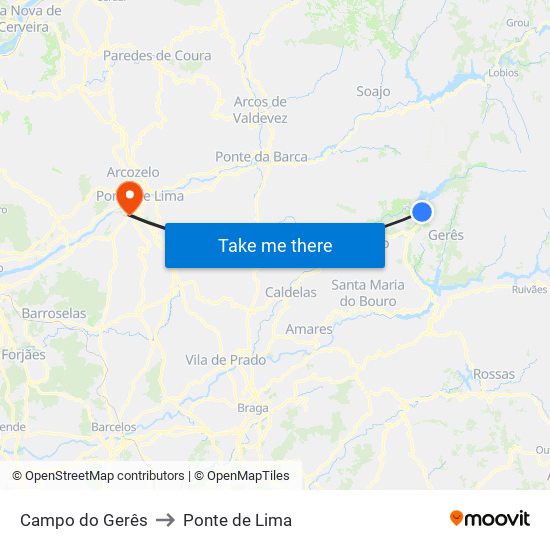 Campo do Gerês to Ponte de Lima map