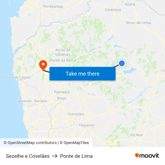 Sezelhe e Covelães to Ponte de Lima map