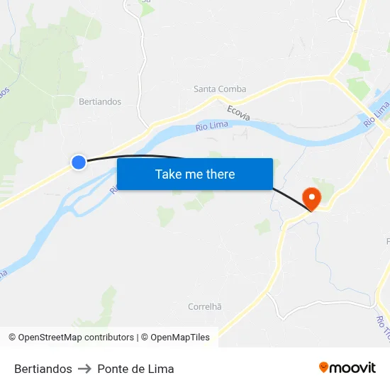 Bertiandos to Ponte de Lima map