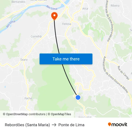 Rebordões (Santa Maria) to Ponte de Lima map