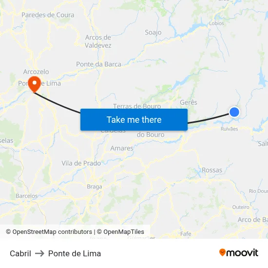 Cabril to Ponte de Lima map