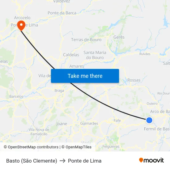 Basto (São Clemente) to Ponte de Lima map