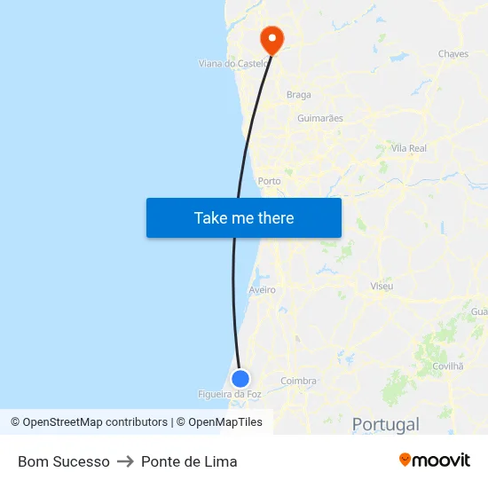 Bom Sucesso to Ponte de Lima map