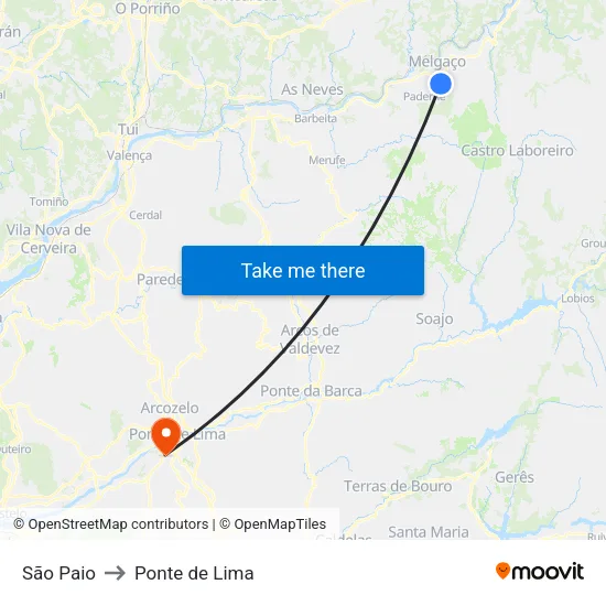 São Paio to Ponte de Lima map