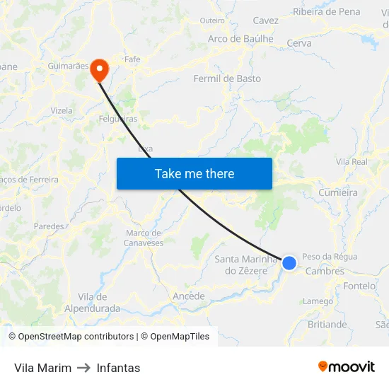 Vila Marim to Infantas map