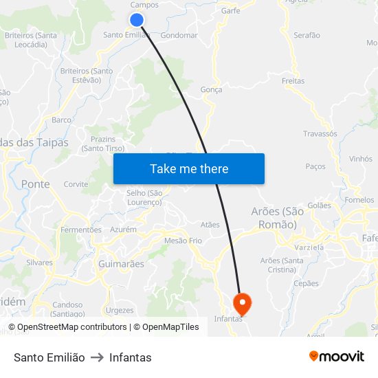 Santo Emilião to Infantas map