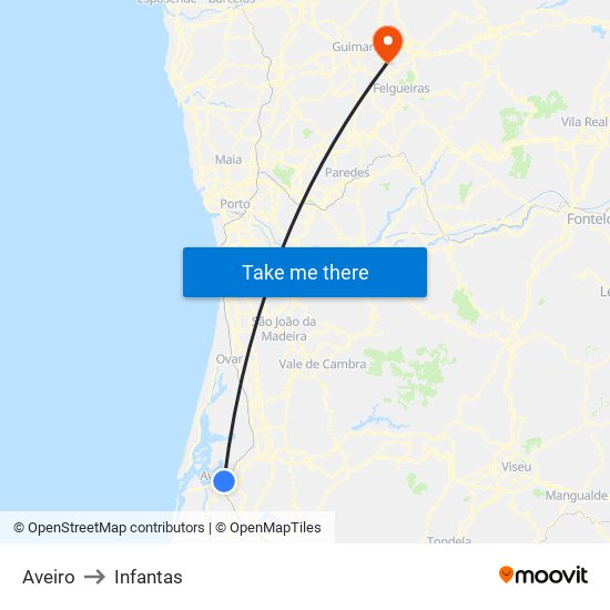 Aveiro to Infantas map