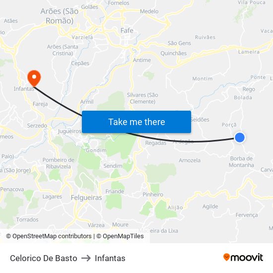 Celorico De Basto to Infantas map