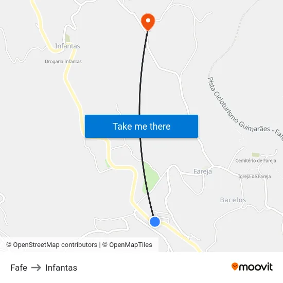 Fafe to Infantas map