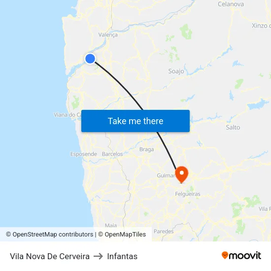 Vila Nova De Cerveira to Infantas map