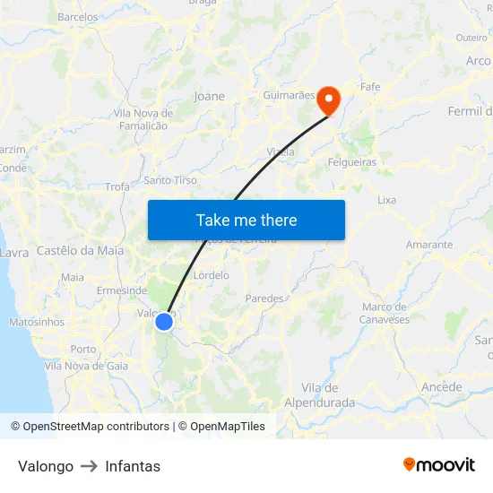 Valongo to Infantas map