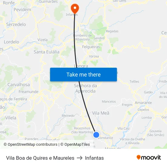 Vila Boa de Quires e Maureles to Infantas map