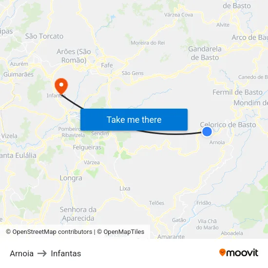 Arnoia to Infantas map