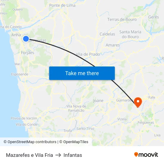 Mazarefes e Vila Fria to Infantas map
