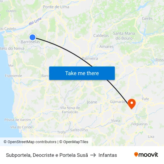 Subportela, Deocriste e Portela Susã to Infantas map