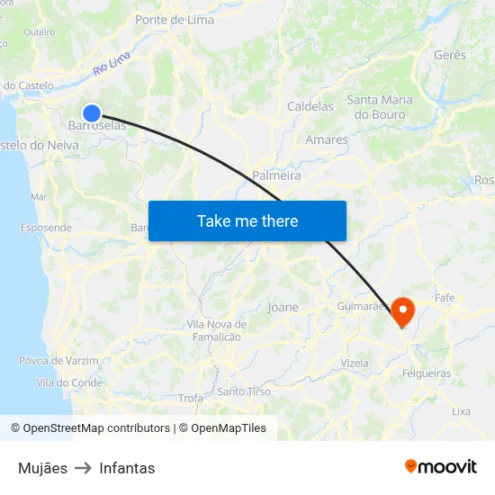 Mujães to Infantas map