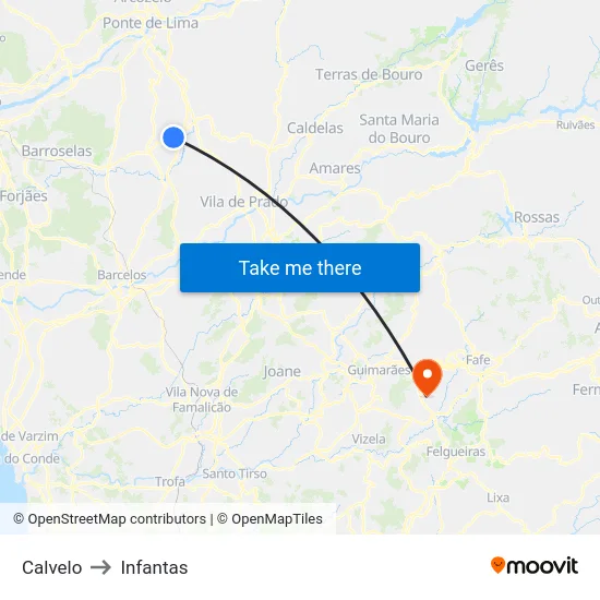 Calvelo to Infantas map