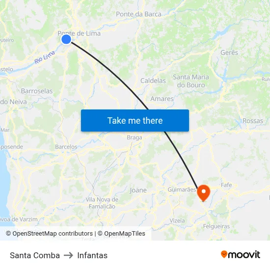 Santa Comba to Infantas map