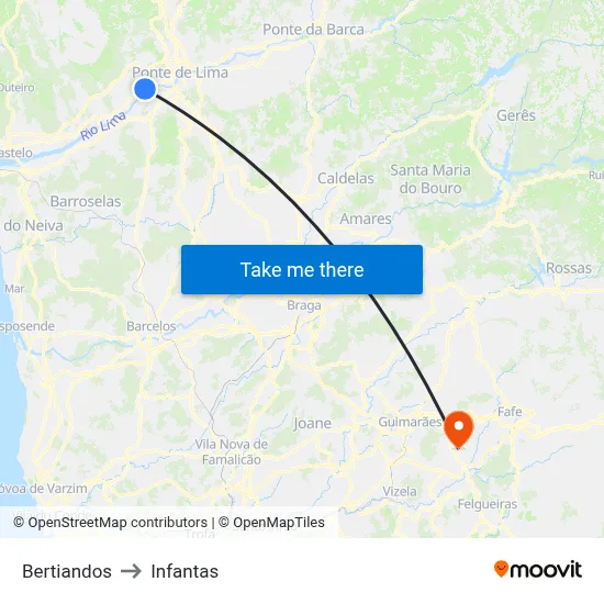 Bertiandos to Infantas map