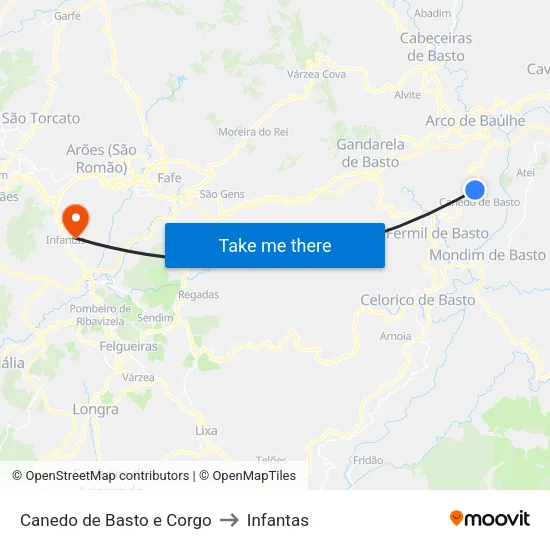 Canedo de Basto e Corgo to Infantas map