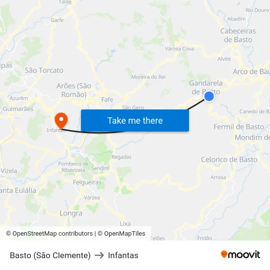 Basto (São Clemente) to Infantas map