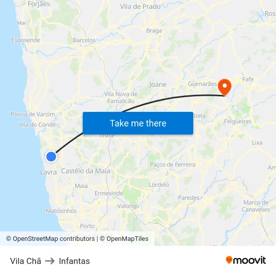 Vila Chã to Infantas map