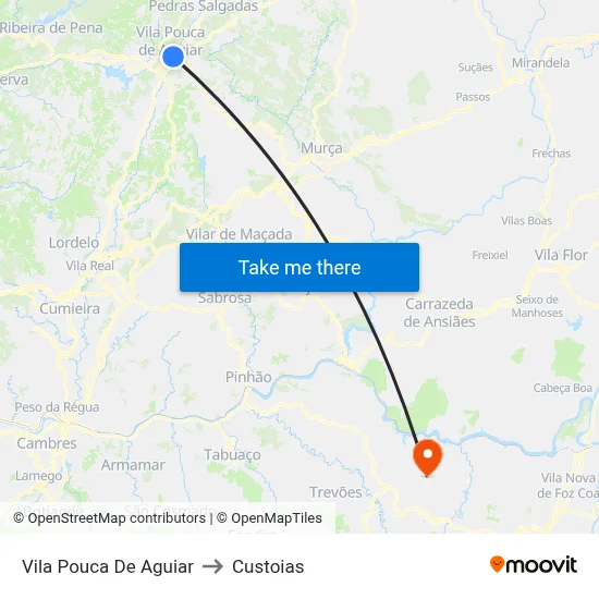 Vila Pouca De Aguiar to Custoias map