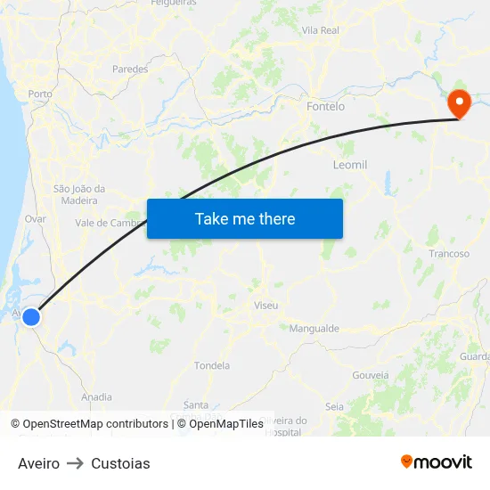 Aveiro to Custoias map