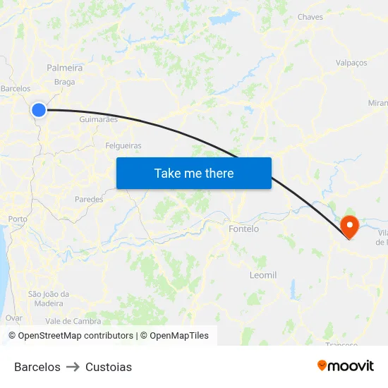 Barcelos to Custoias map