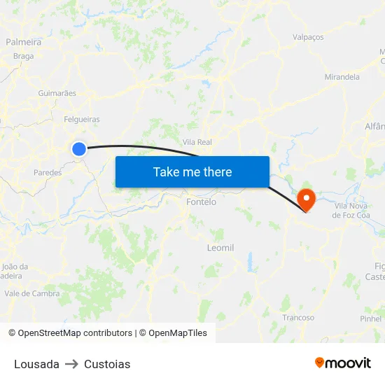 Lousada to Custoias map