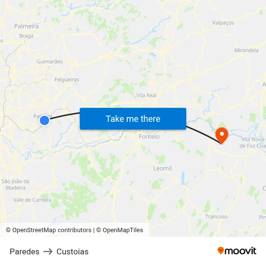 Paredes to Custoias map
