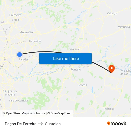 Paços De Ferreira to Custoias map