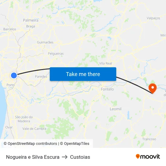 Nogueira e Silva Escura to Custoias map