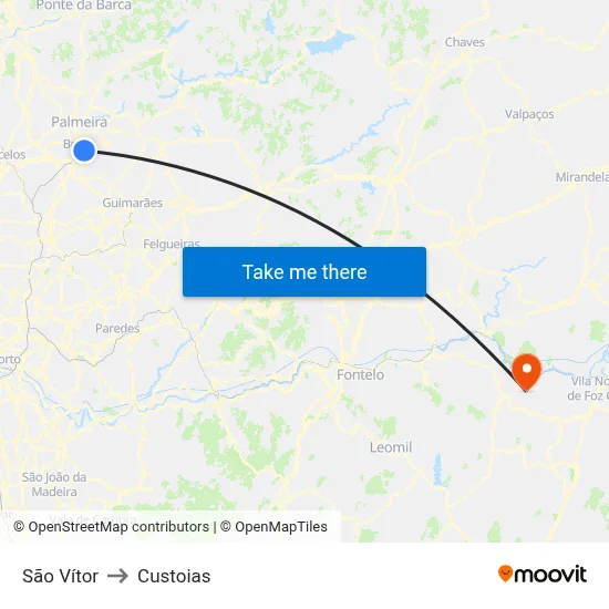 São Vítor to Custoias map