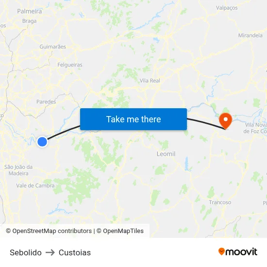 Sebolido to Custoias map