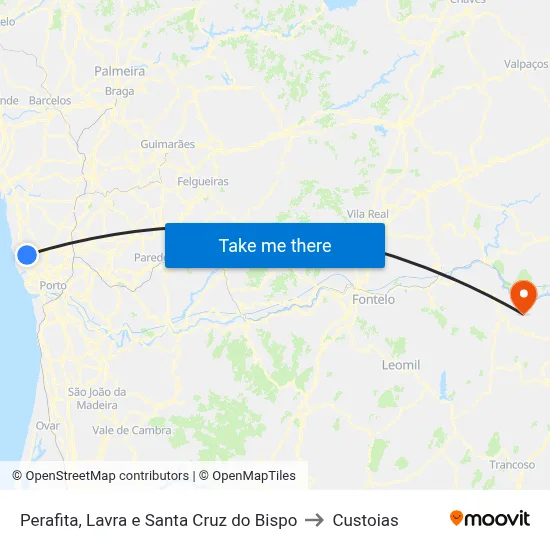Perafita, Lavra e Santa Cruz do Bispo to Custoias map