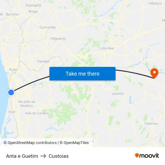 Anta e Guetim to Custoias map