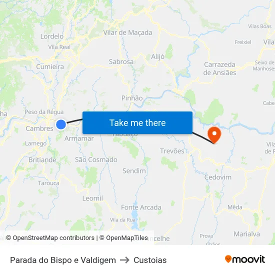 Parada do Bispo e Valdigem to Custoias map
