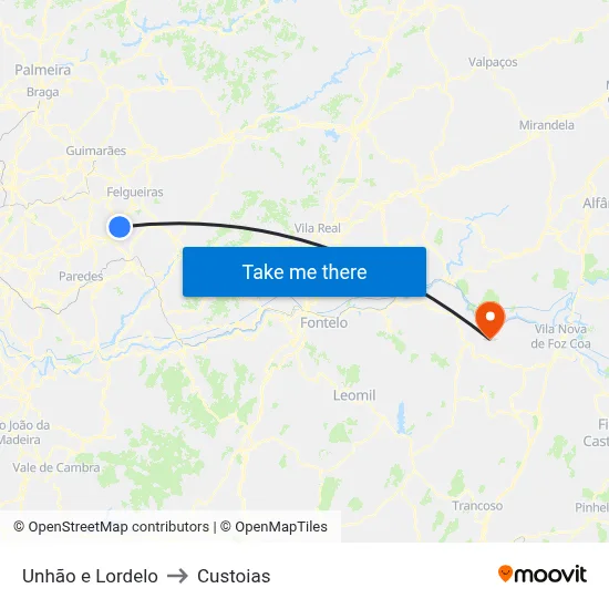 Unhão e Lordelo to Custoias map