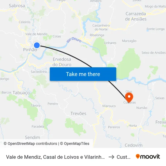 Vale de Mendiz, Casal de Loivos e Vilarinho de Cotas to Custoias map