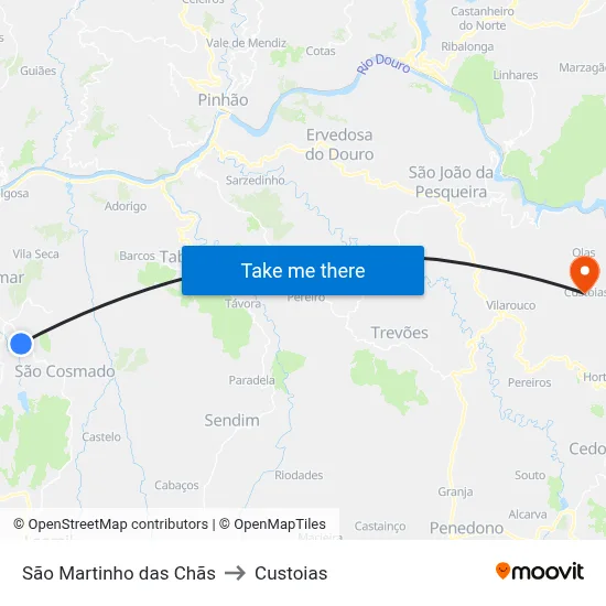 São Martinho das Chãs to Custoias map